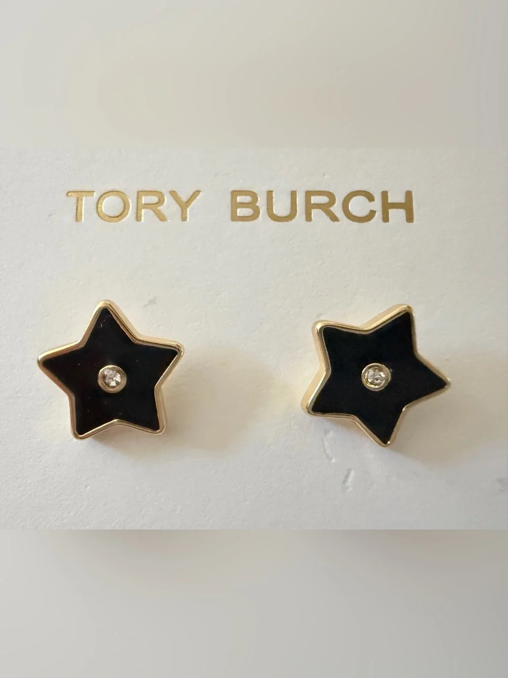 Tory Burch Black and Gold Star Stud Earrings